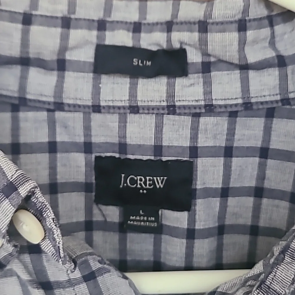 J. Crew Men's Blue Checkered Button-Up Shirt, Size Large - Picture 2 of 3
